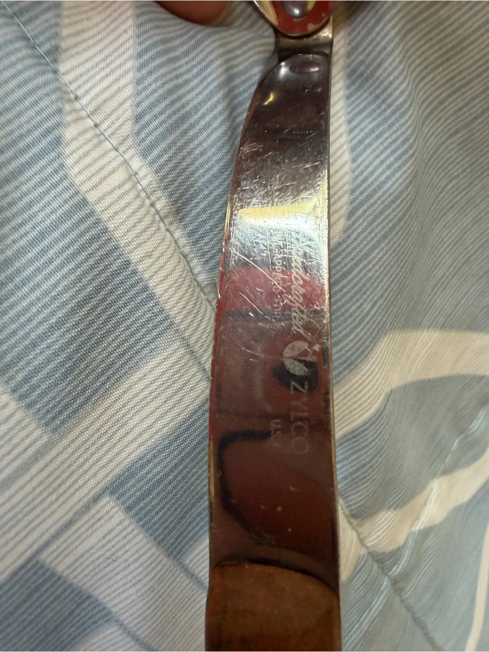 Vintage Zylco Slotted Serving Spoon Wood Handle MCM Stainless Steel USA